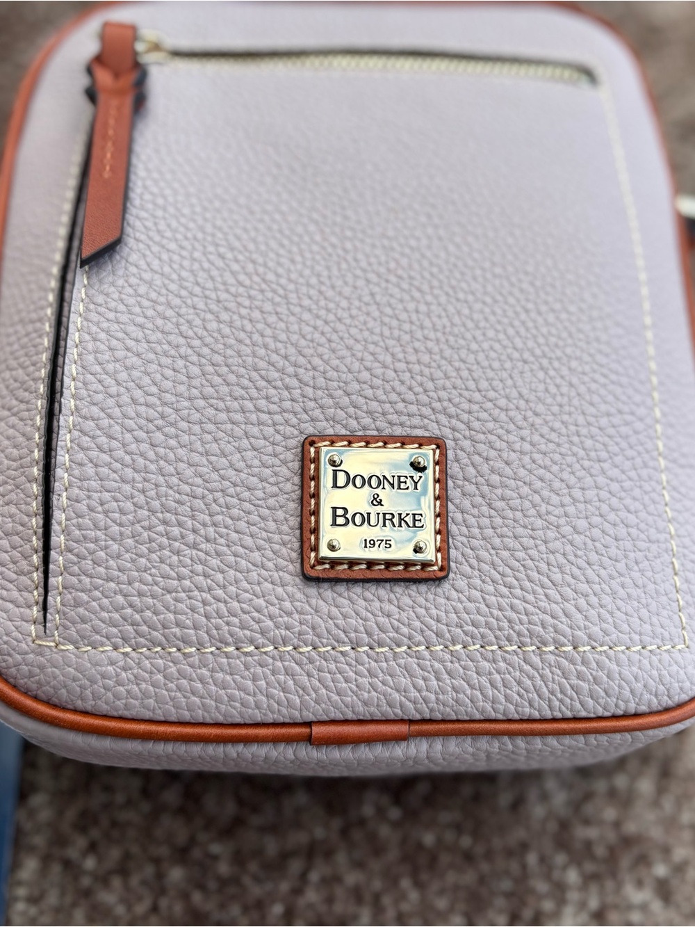 Dooney & Bourke Pebbled Leather Crossbody - Dusty Lilac with Brown Trim